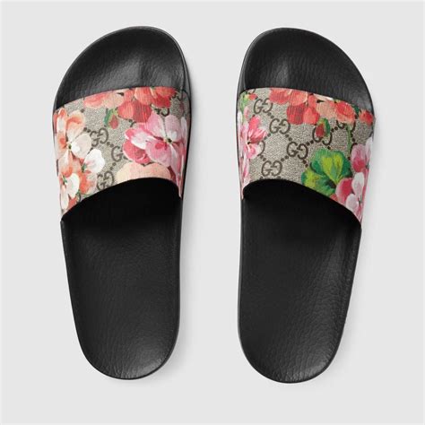 gucci pink flower shoes|gucci slides with flowers.